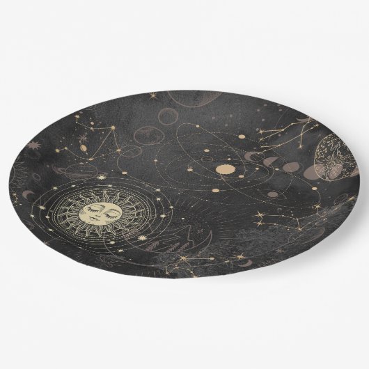 黒の金ゴールドパタ占星術のーン ペーパープレート (アングル)