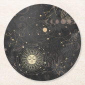 黒の金ゴールドパタ占星術のーン ラウンドペーパーコースター (正面)
