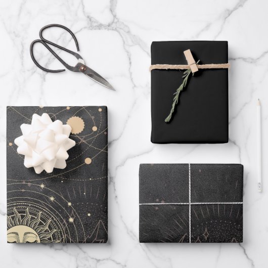 黒の金ゴールドパタ占星術のーン ラッピングペーパーシート (正面)