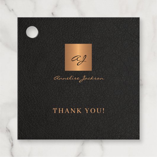 黒の金ゴールドパーソナライズされたモノグラムのスクリプト名 フェイバータグ (正面)