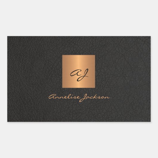 黒の金ゴールドパーソナライズされたモノグラムのスクリプト名 長方形シール (正面)