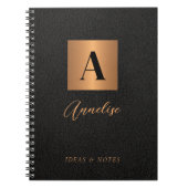 黒の金ゴールドパーソナライズされたモノグラム名 ノートブック (正面)