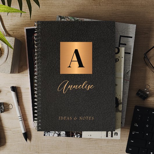 黒の金ゴールドパーソナライズされたモノグラム名 ノートブック