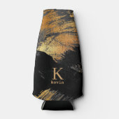 黒の金ゴールドパーソナライズされたモノグラム名 ボトルクーラー (正面)