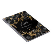 黒の金ゴールドフローラグリッター名のグラマー ノートブック (右側)