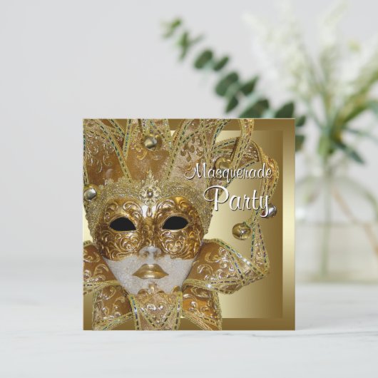 黒の金ゴールドマスカレードパーティの招待状 招待状 (スタンド正面)