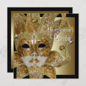 黒の金ゴールドマスカレードパーティの招待状 招待状 (正面/裏面)