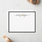 黒の金ゴールドミニシンプルマリスト・モノグラム・スクリプト名 ノートカード (正面/裏面インサイチュ)