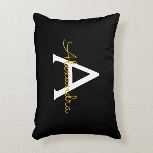 黒の金ゴールドモダンスクリプガーリートのモノグラム名 アクセントクッション (正面(垂直))