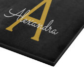 黒の金ゴールドモダンスクリプガーリートのモノグラム名 カッティングボード (角)