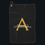 黒の金ゴールドモダンスクリプガーリートのモノグラム名 ゴルフタオル<br><div class="desc">背中と金ゴールドモノグラム名ゴルフタオル。これは、最高の甘い16歳の誕生日、結婚ブライダルシャワー、記念日、赤ちゃんシャワーまたはバチェロレッテギフトを作る誰かがグラームの豪華さとシックなスタイルを愛する。</div>