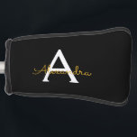 黒の金ゴールドモダンスクリプガーリートのモノグラム名 ゴルフヘッドカバー<br><div class="desc">ブラックと金ゴールドシンプルスクリプトモノグラム名ゴルフパターカバー。これは、最高の甘い16歳の誕生日、結婚ブライダルシャワー、記念日、赤ちゃんシャワーまたはバチェロレッテギフトを作る誰かがグラームの豪華さとシックなスタイルを愛する。</div>