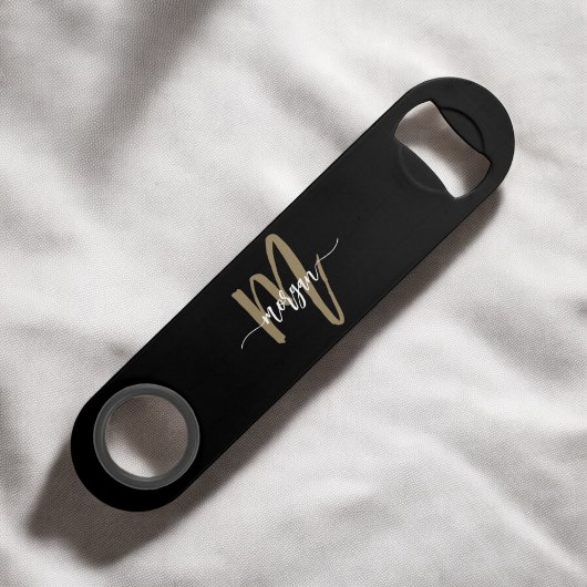 黒の金ゴールドモダンスクリプガーリートのモノグラム名 スピード栓抜き