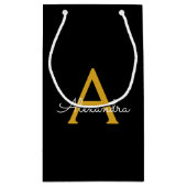 黒の金ゴールドモダンスクリプガーリートのモノグラム名 スモールペーパーバッグ (裏面)