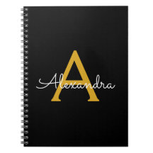 黒の金ゴールドモダンスクリプガーリートのモノグラム名