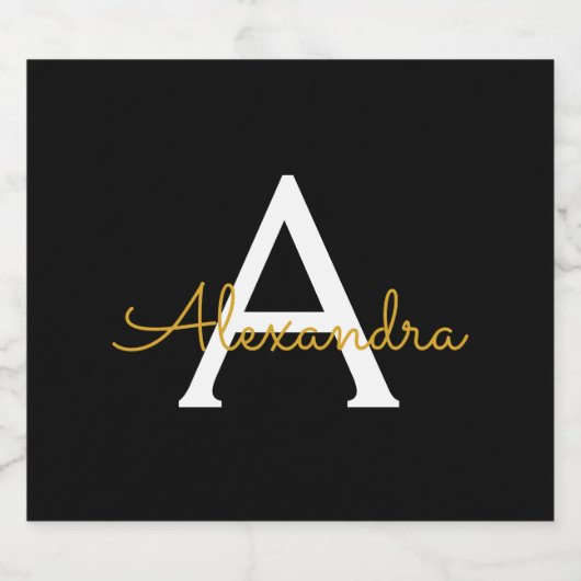 黒の金ゴールドモダンスクリプガーリートのモノグラム名 ビールラベル (シングルラベル)