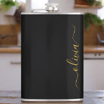 黒の金ゴールドモダンスクリプガーリートのモノグラム名 フラスク<br><div class="desc">金ゴールドとブラックモノグラム名とイニシャルパーティーフラスコ。これは、最高の甘い16歳の誕生日、結婚ブライダルシャワー、記念日、赤ちゃんシャワーまたはバチェロレッテギフトを作る誰かがグラームの豪華さとシックなスタイルを愛する。</div>