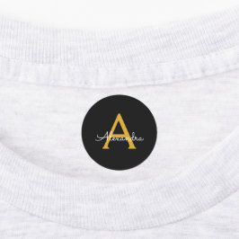 黒の金ゴールドモダンスクリプガーリートのモノグラム名 ラベル