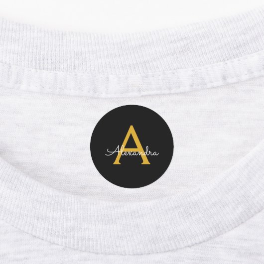 黒の金ゴールドモダンスクリプガーリートのモノグラム名 ラベル (貼付)