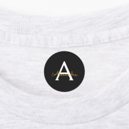 黒の金ゴールドモダンスクリプガーリートのモノグラム名 ラベル