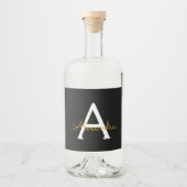 黒の金ゴールドモダンスクリプガーリートのモノグラム名 リキュールボトルラベル (正面)