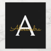 黒の金ゴールドモダンスクリプガーリートのモノグラム名 ワインラベル (シングルラベル)