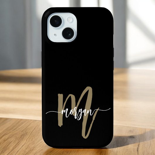 黒の金ゴールドモダンスクリプガーリートのモノグラム名 Case-Mate iPhoneケース