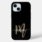 黒の金ゴールドモダンスクリプガーリートのモノグラム名 Case-Mate iPhoneケース (裏面)