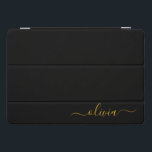 黒の金ゴールドモダンスクリプガーリートのモノグラム名 iPad PROカバー<br><div class="desc">黒と金ゴールドシンプルのスクリプトのモノグラム名ラップトップのケース。これは、最高の甘い16歳の誕生日、結婚ブライダルシャワー、記念日、赤ちゃんシャワーまたはバチェロレッテギフトを作る誰かがグラームの豪華さとシックなスタイルを愛する。</div>