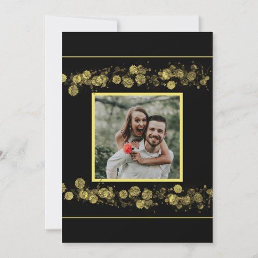 黒の金ゴールドモダン芸術的写真 招待状 (裏面)