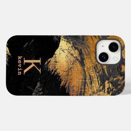 黒の金ゴールドモノグラムの名エレガント Case-Mate iPhoneケース (裏面 (横))