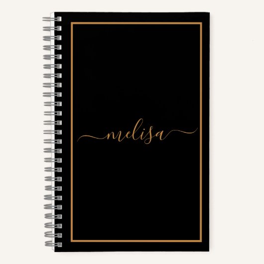 黒の金ゴールドモノグラム名   ノートブック (正面)