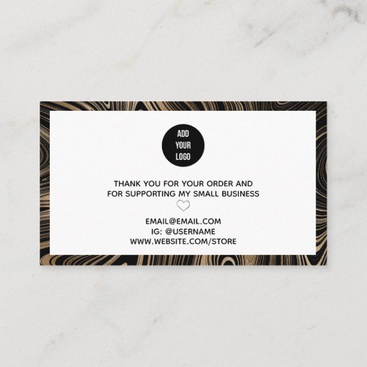 黒の金ゴールド大理石モダンスクリプトありがとう 名刺 (裏面)