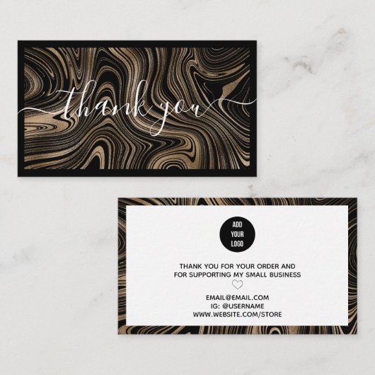 黒の金ゴールド大理石モダンスクリプトありがとう 名刺 (正面/裏面)