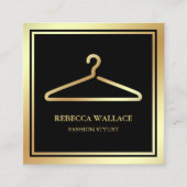 黒の金ゴールド服掛けファッションスタイリスト スクエア名刺 (正面)
