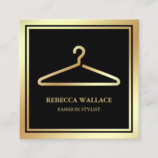 黒の金ゴールド服掛けファッションスタイリスト スクエア名刺 (正面)