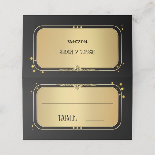 黒の金ゴールド結婚紙吹雪のテーブル番号 プレイスカード (外部開封)