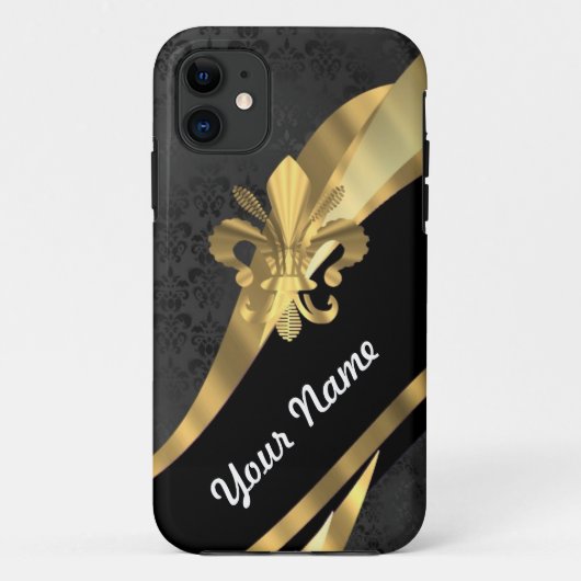 黒の金ゴールドfleur de lys Case-Mate iPhoneケース (裏面)