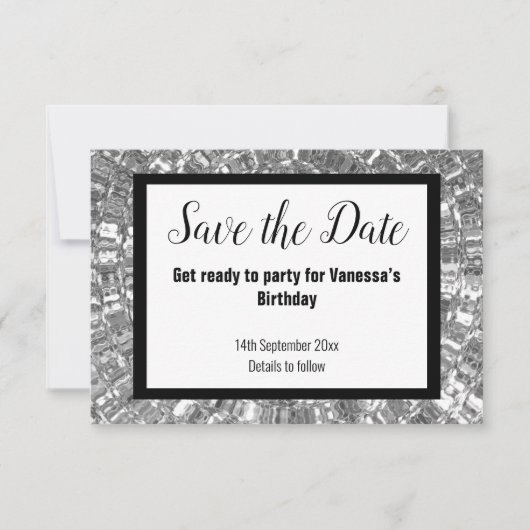 黒の金属パーティーは日付の白を保存 案内状 (正面)