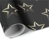 黒の金属銀製の星 ラッピングペーパー (ロールコーナー)