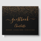 黒の金色のコンフェッティ卒業パーティー ゲストブック (正面)