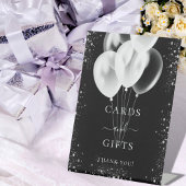 黒の銀のグリッター風船 ギフト カード ゲスト 台座サイン