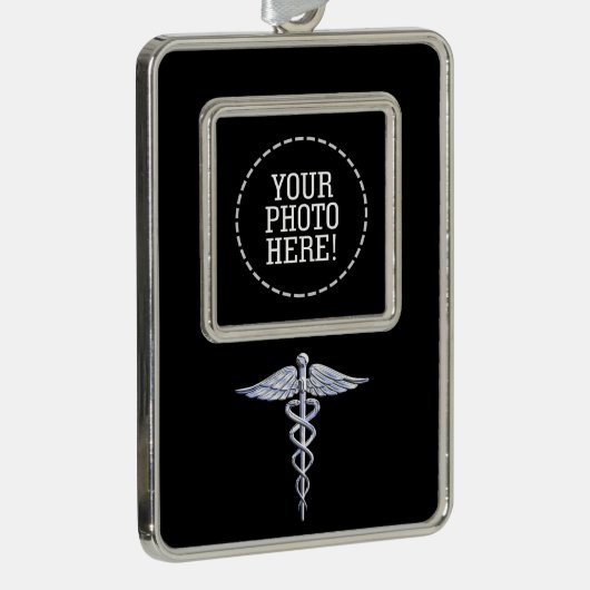 黒の銀製のケリュケイオンの医学の記号 シルバープレートフレームオーナメント (右)