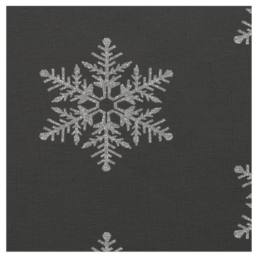 黒の銀製のフェイクなグリッターの雪片 ファブリック (クローズアップ)