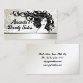 黒の長いカーリーヘアウィメンズ美しいサロンカード 名刺 (正面/裏面)