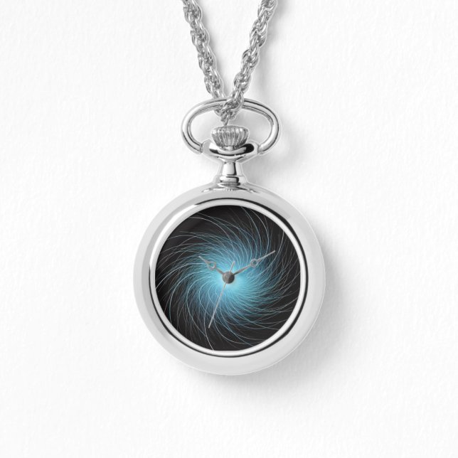 黒の青いフラクタル宇宙渦巻き 腕時計 (正面)