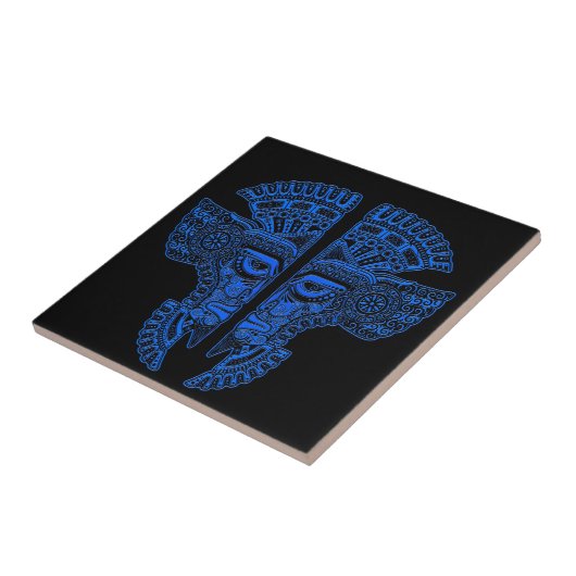 黒の青いマヤの双生児のマスクの錯覚 タイル (側面)