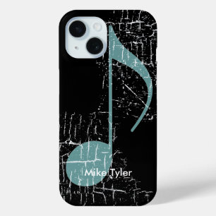 黒の青いミュージックノート iPhone 15ケース