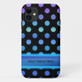 黒の青い紫色の点 iPhone 11 ケース