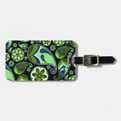 黒の青および緑のペイズリー ラゲッジタグ (正面横)